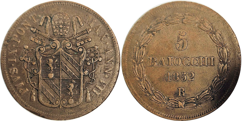 Pius IX 1852 5 Baiocchi